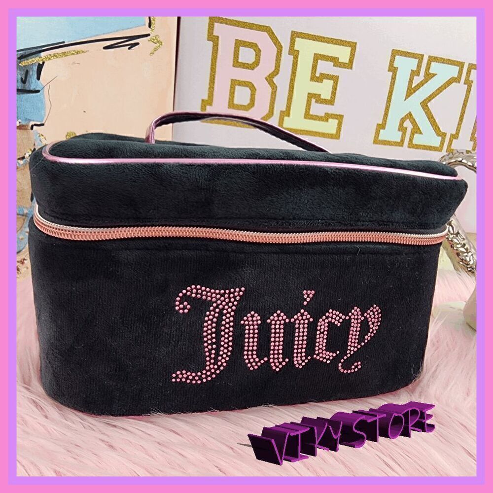 NWT 💕 Juicy Couture Black Velvet Train Case Travel Signature -  #7085 💕